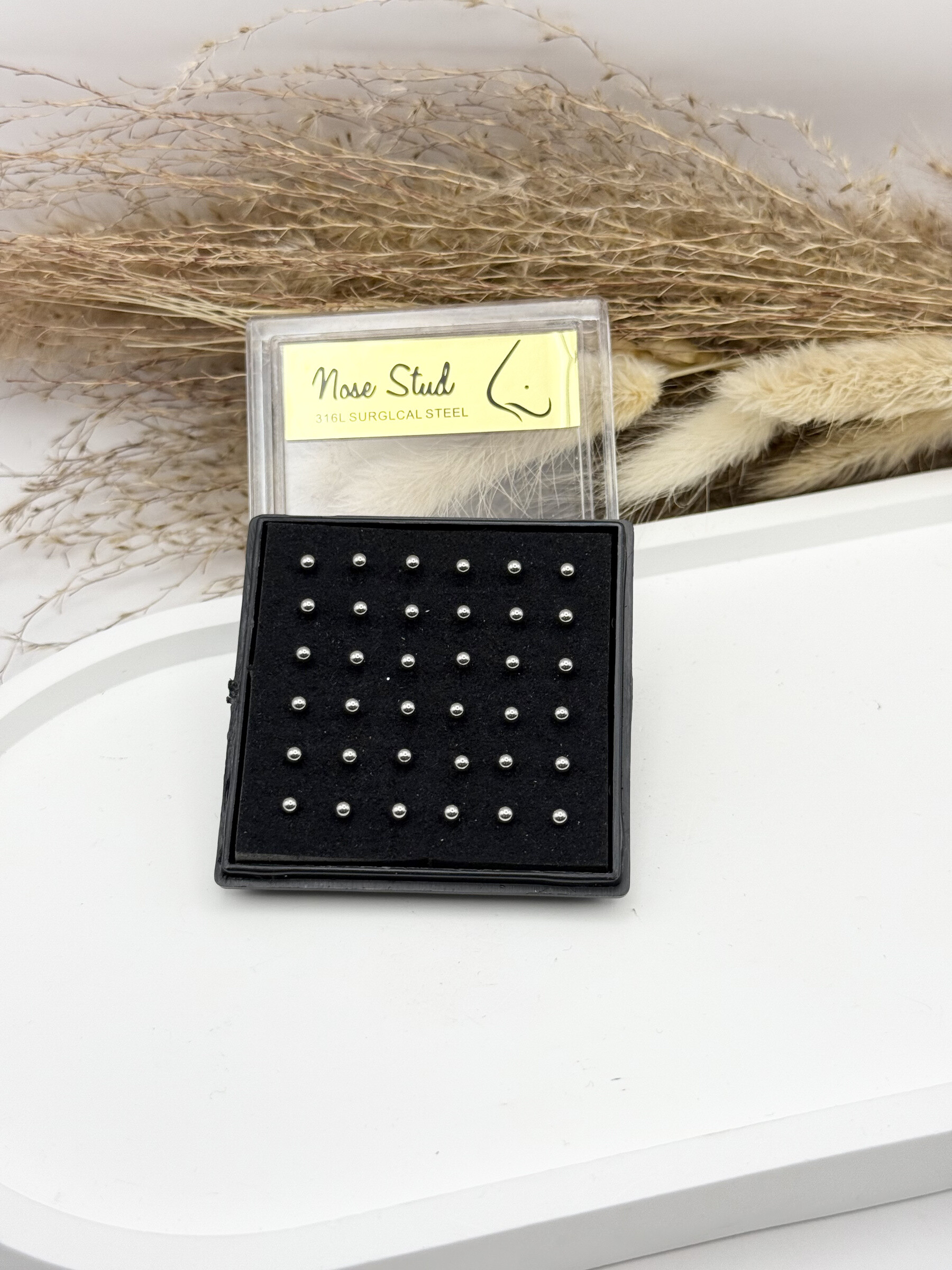 Grossiste Ceramik - Boîte de 36 Piercings de Nez petit boule Acier Inoxydable, Tige 9mm petite boule