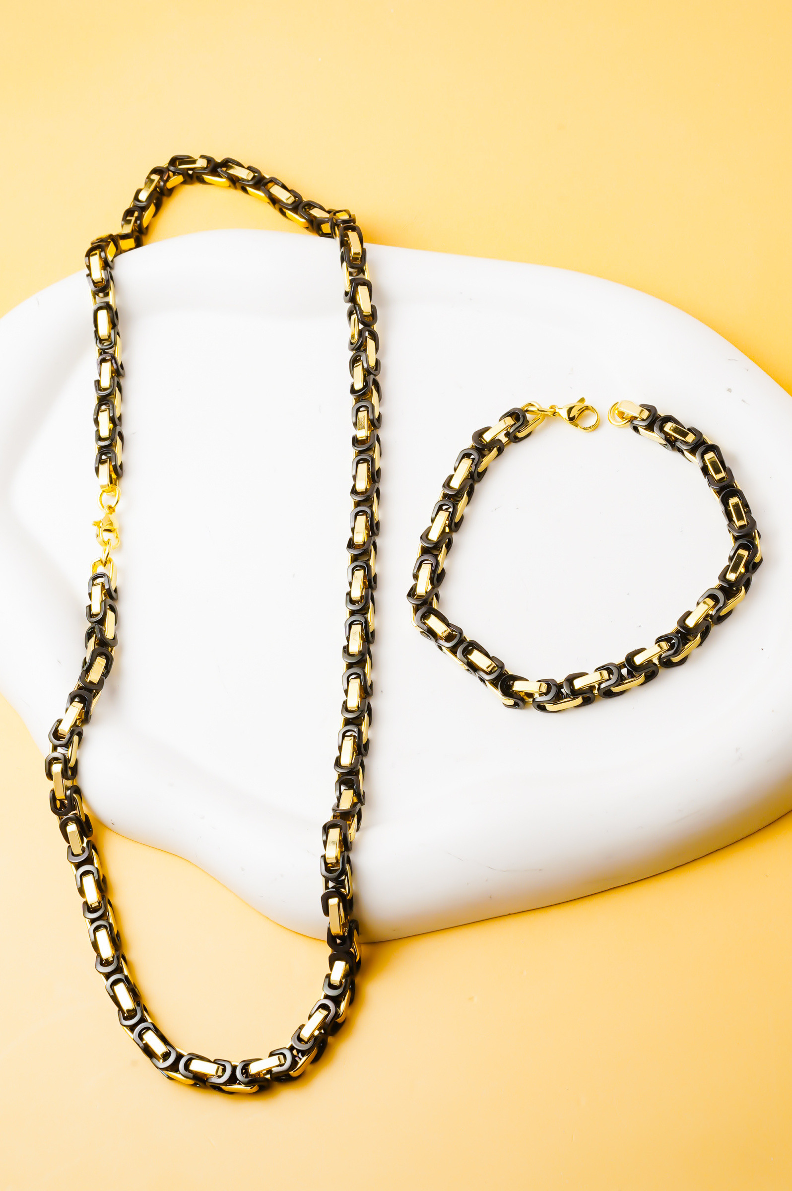 Grossista Ceramik - Set Collana & Bracciale Uomo | Stile Reale Bicolore - Lunghezza collana: 50 CM Lunghezza bracciale: 19 CM