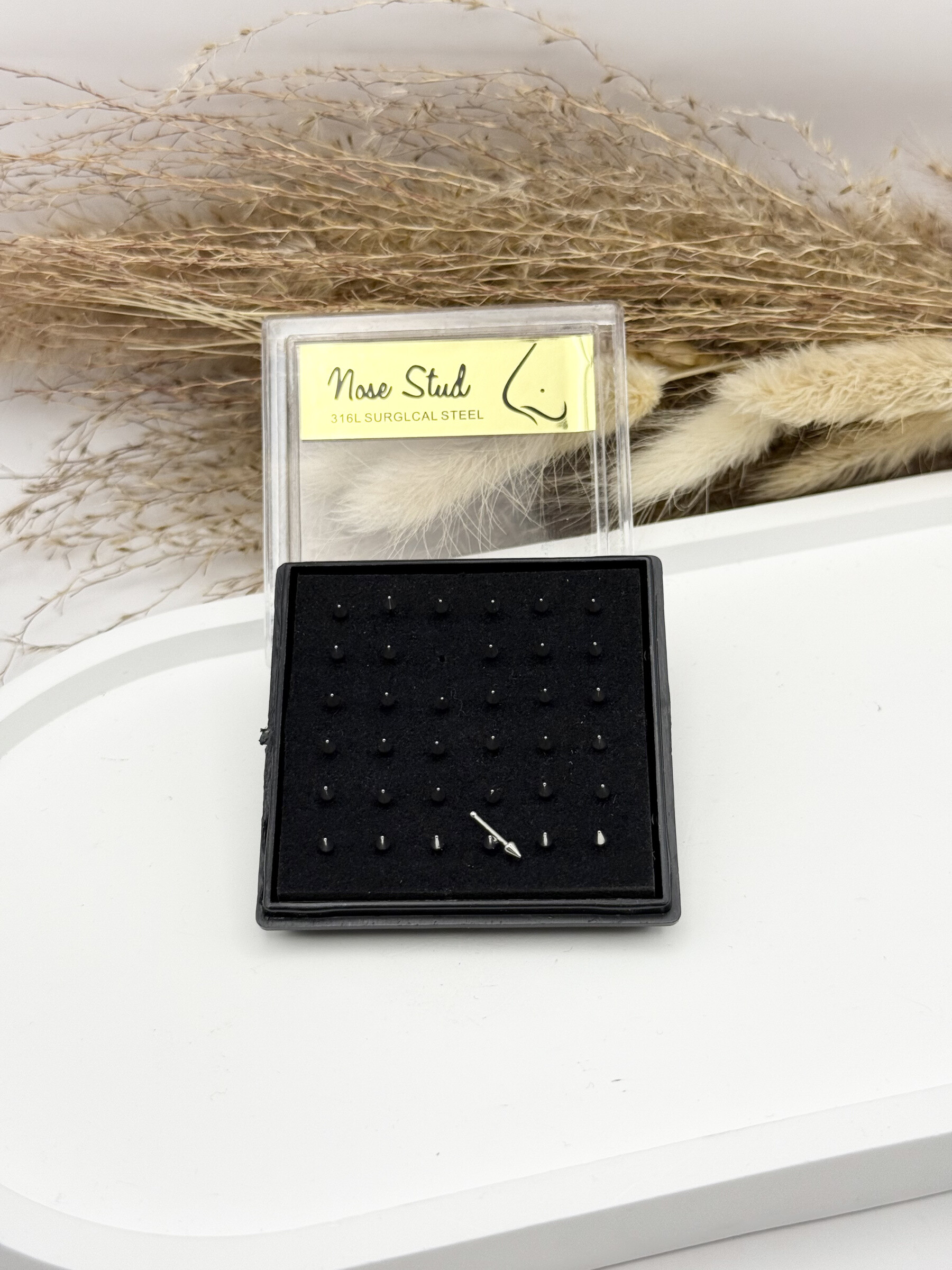 Grossiste Ceramik - Boîte de 36 Piercings de Nez petit boule Acier Inoxydable, Tige 9mm
