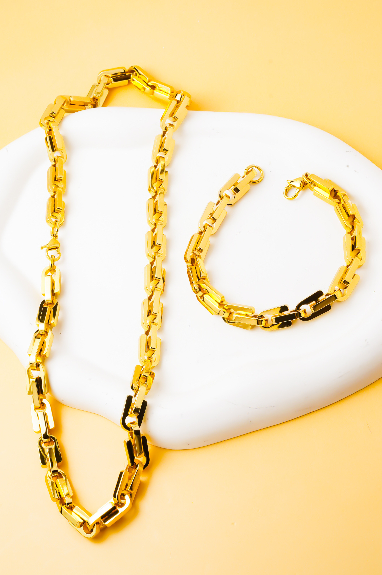 Grossista Ceramik - Set Collana & Bracciale Uomo | Design Catena Moderna - Lunghezza collana: 50 CM Lunghezza bracciale: 19 CM
