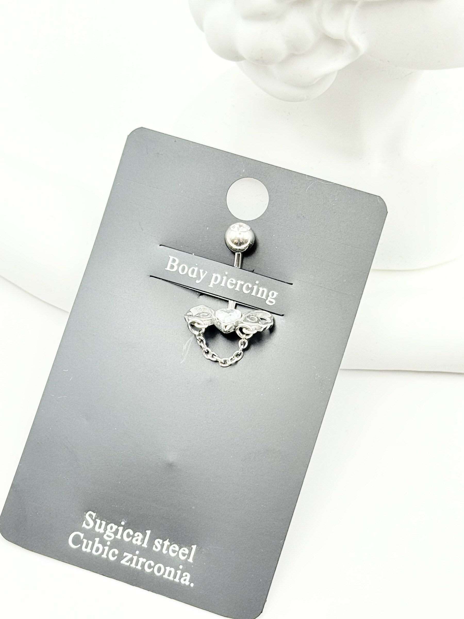 Wholesaler Ceramik - Stainless Steel Belly Button Piercing - Winged Heart & Chain