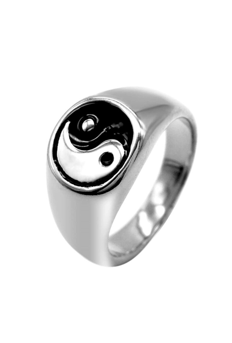 Grossiste Ceramik - Bague Chevalière Homme en Acier Inoxydable YINYANG