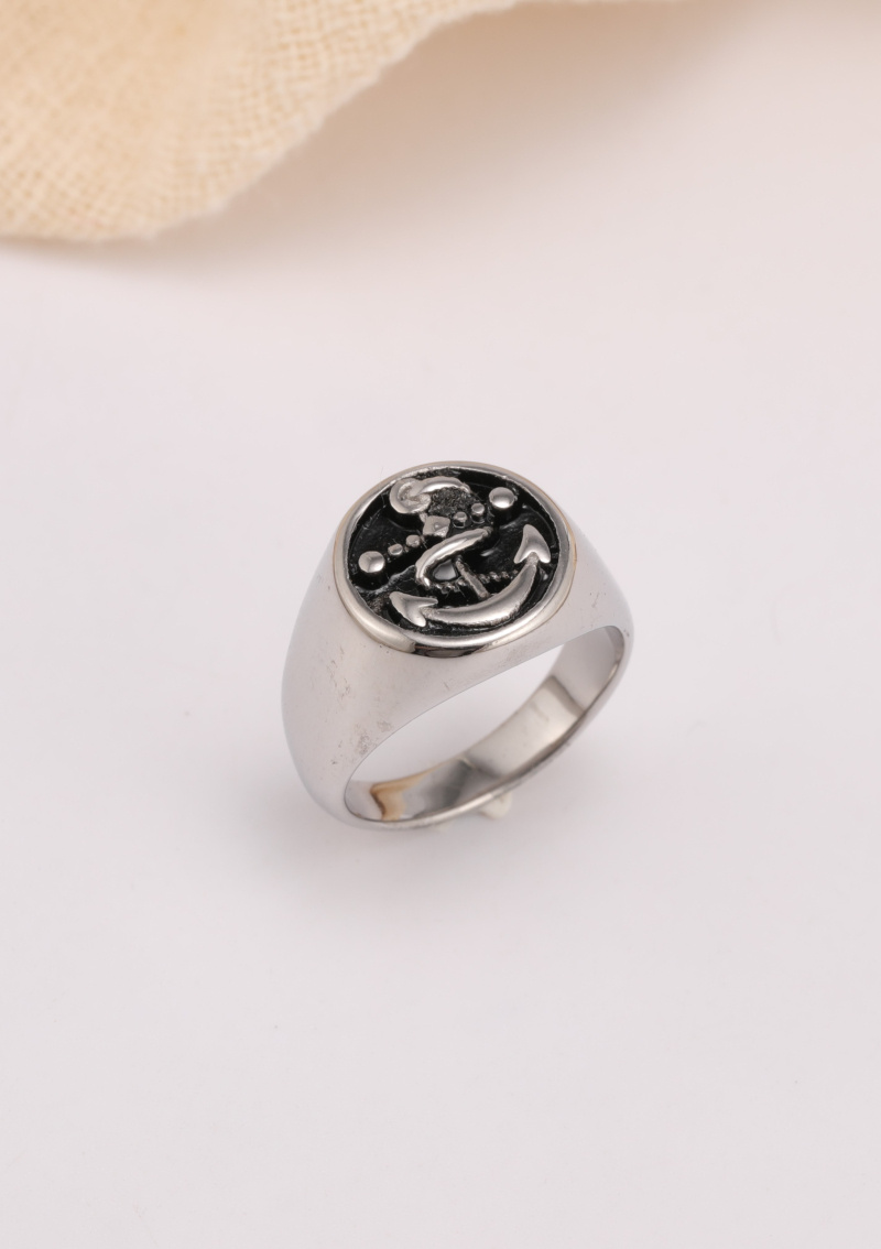 Grossiste Ceramik - Bague acier inoxydable Chevalière avec ANCRE MARIN