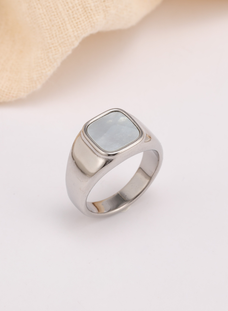 Grossiste Ceramik - Bague acier inoxydable Chevalière avec NACRE COTE LISSE