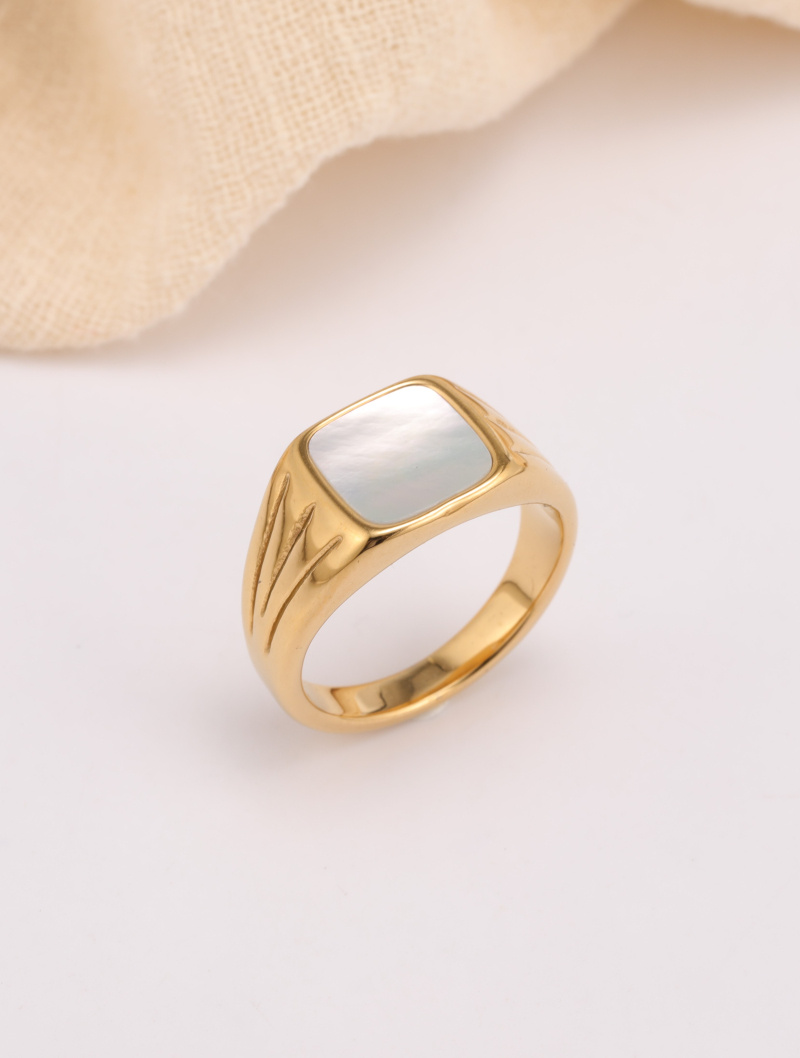 Grossiste Ceramik - Bague acier inoxydable Chevalière avec NACRE