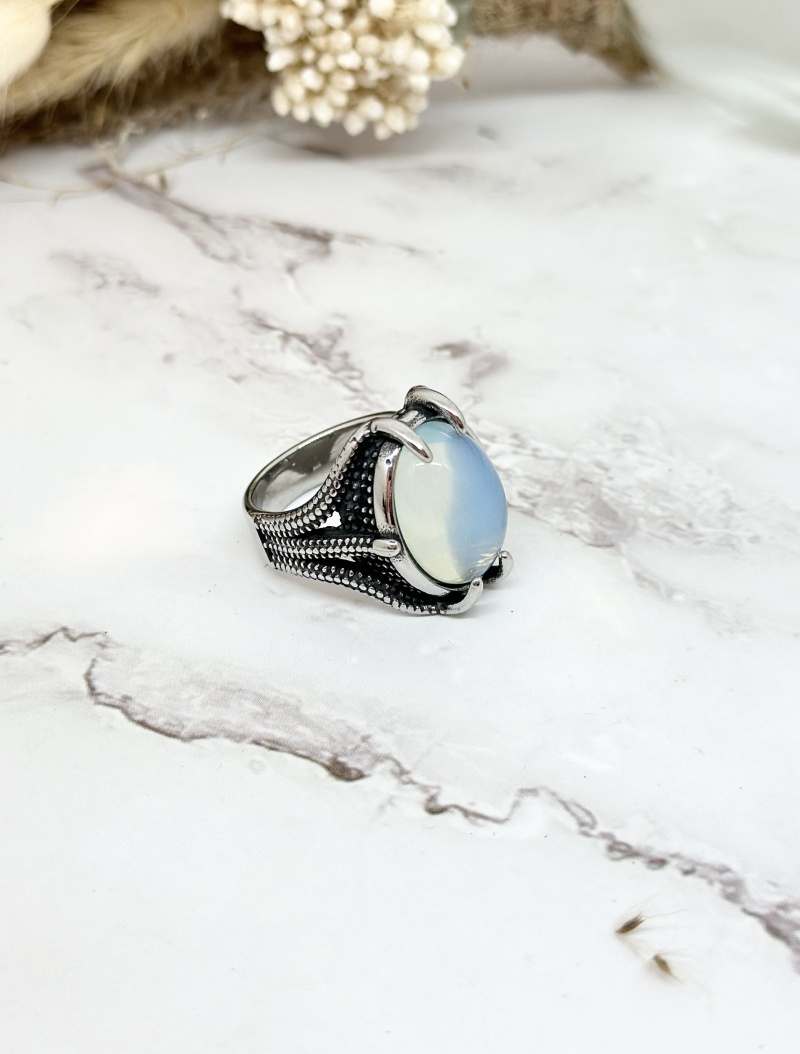 Grossiste Ceramik - Bague acier inoxydable Chevalière pierre de lune