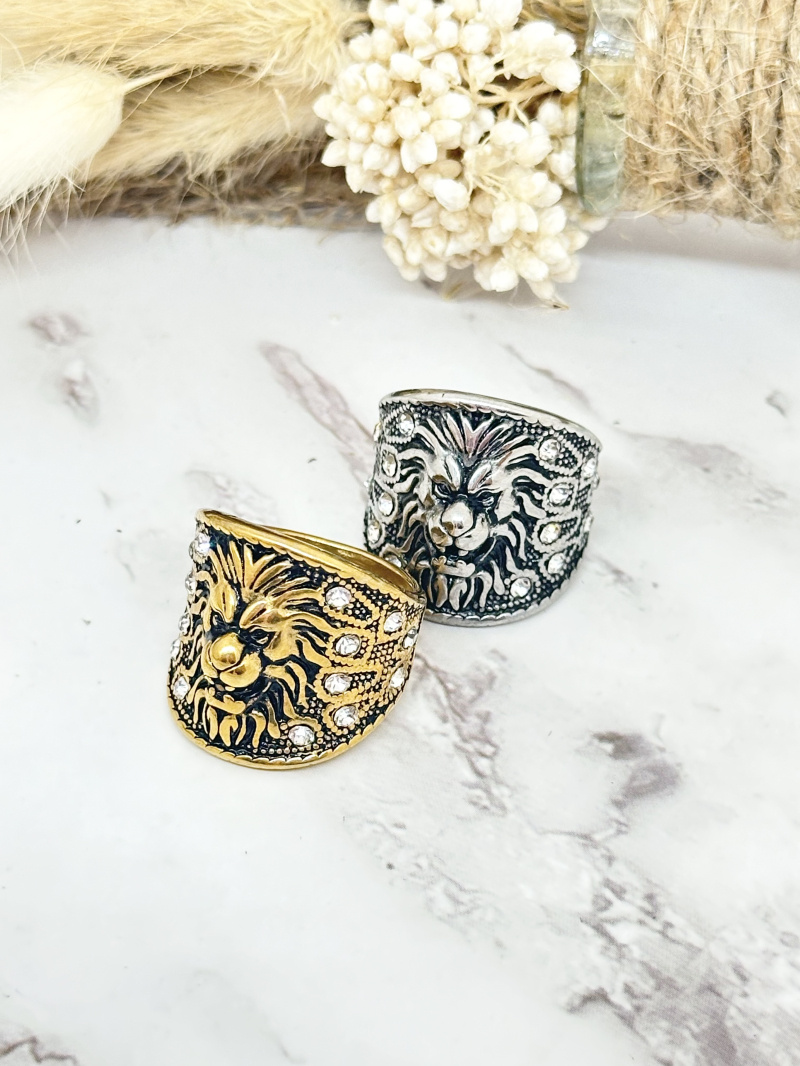 Grossiste Ceramik - Bague acier inoxydable Chevalière Lion