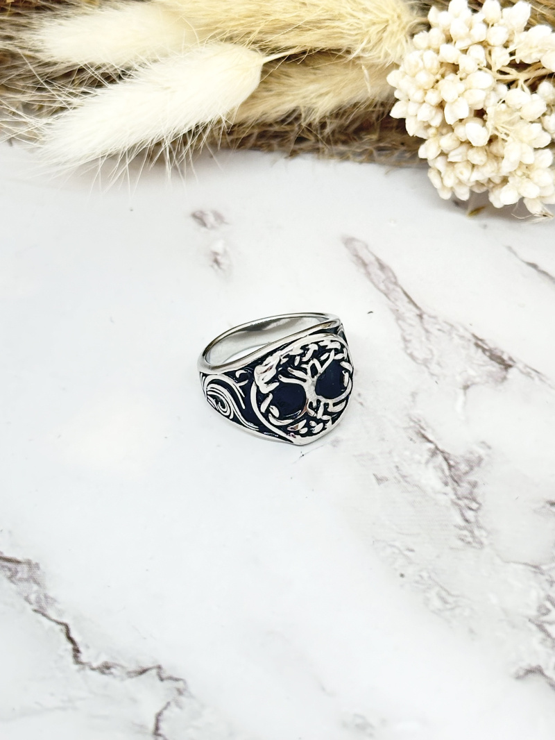 Grossiste Ceramik - Bague acier inoxydable Anneau bleu motif  arbre de vie
