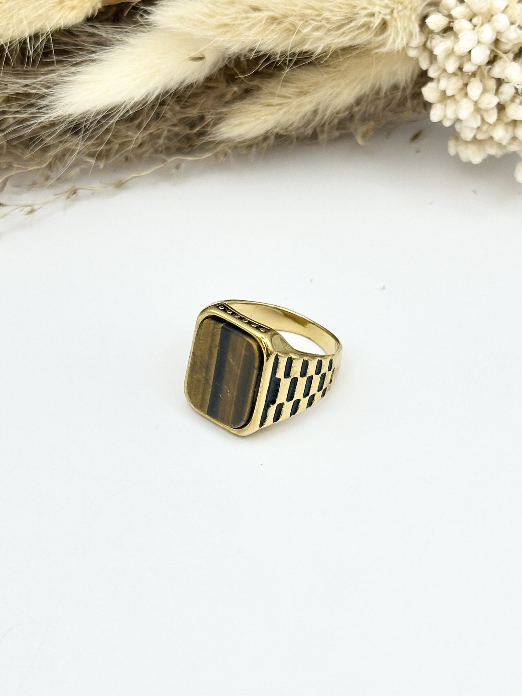Mayorista Ceramik - Anillo de acero inoxidable con piedra ojo de tigre