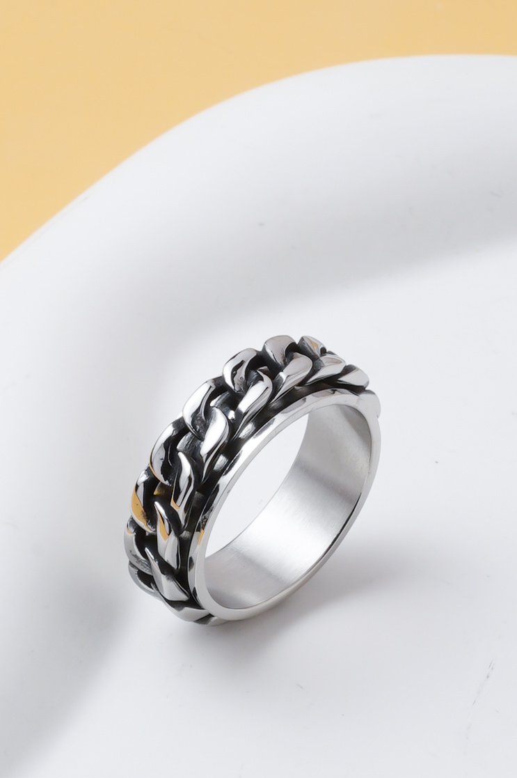 Grossista Ceramik - Anello uomo con catena rotante in acciaio inossidabile – design moderno e alla moda (US 7-13 / FR 55-70)