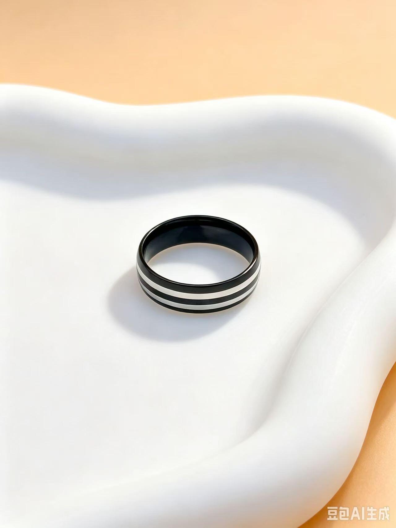 Grossista Ceramik - Anello uomo in acciaio inossidabile nero – Fascia doppia con bordo argentato (Taglie 55 a 71)