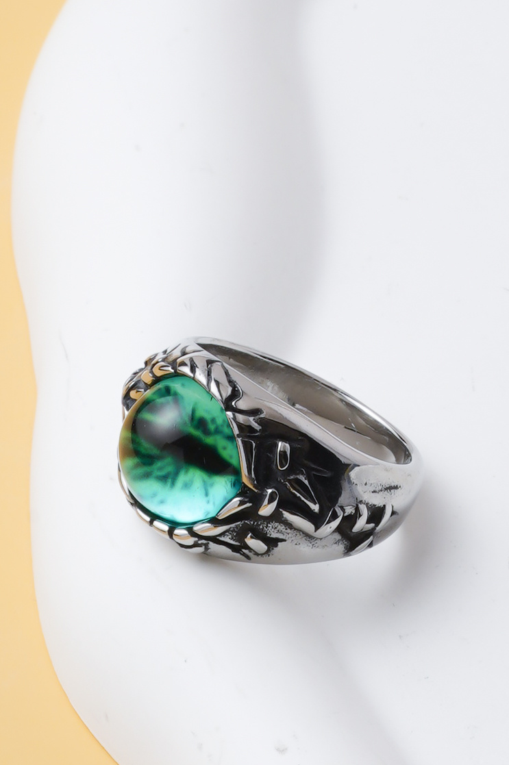 Grossista Ceramik - Anello uomo con occhio verde mistico in acciaio inossidabile – stile gotico originale (US 7-13 / FR 55-70)