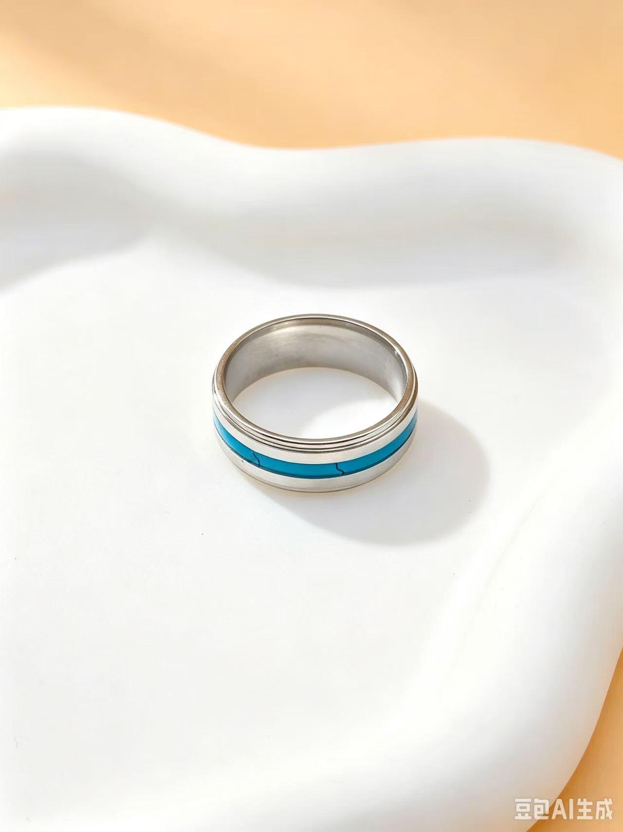 Grossiste Ceramik - Bague en acier inoxydable incrustée turquoise veinée | Modèle unisexe anti-stress