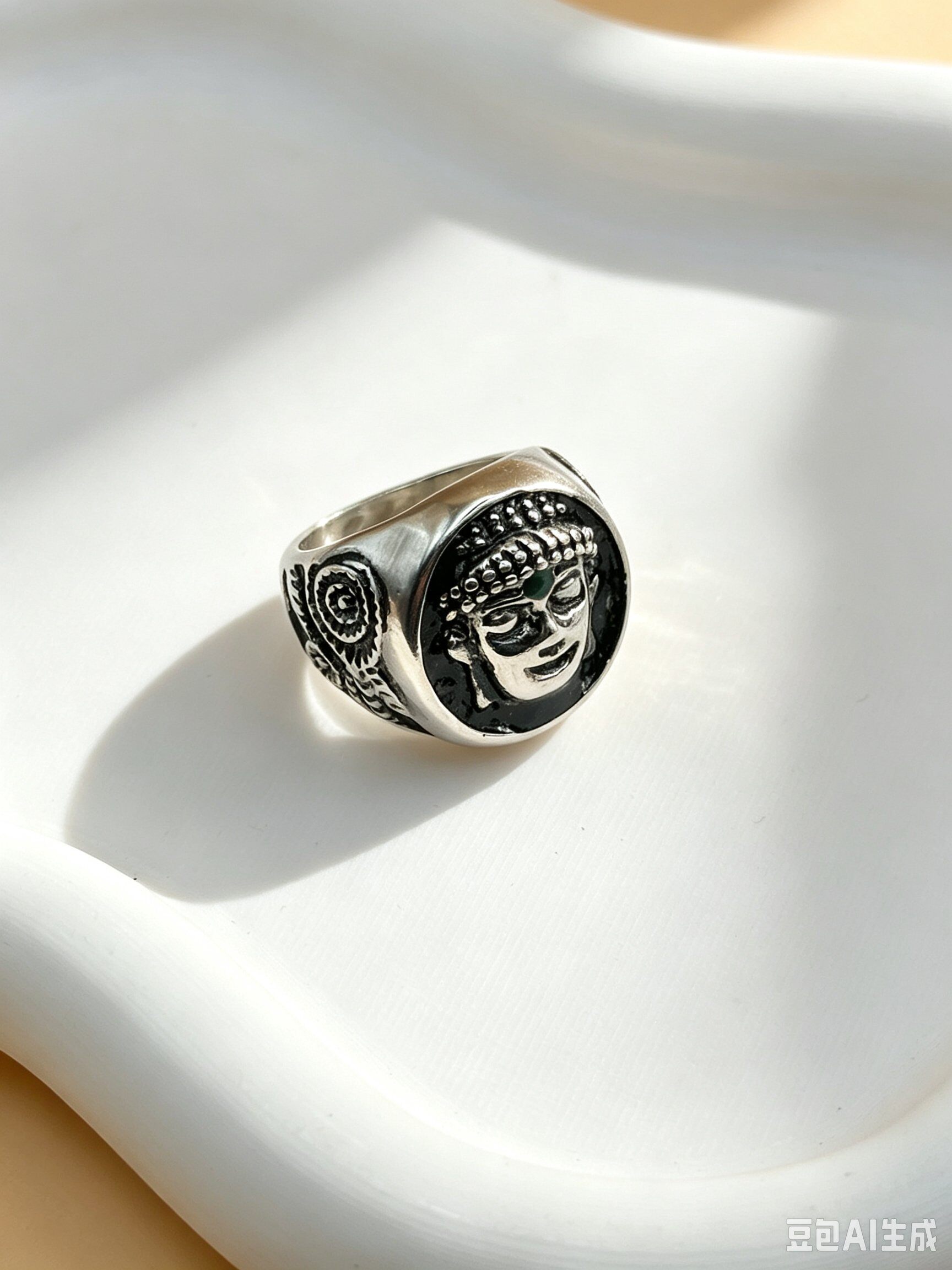 Grossiste Ceramik - Bague Visage de Bouddha En acier inoxydable