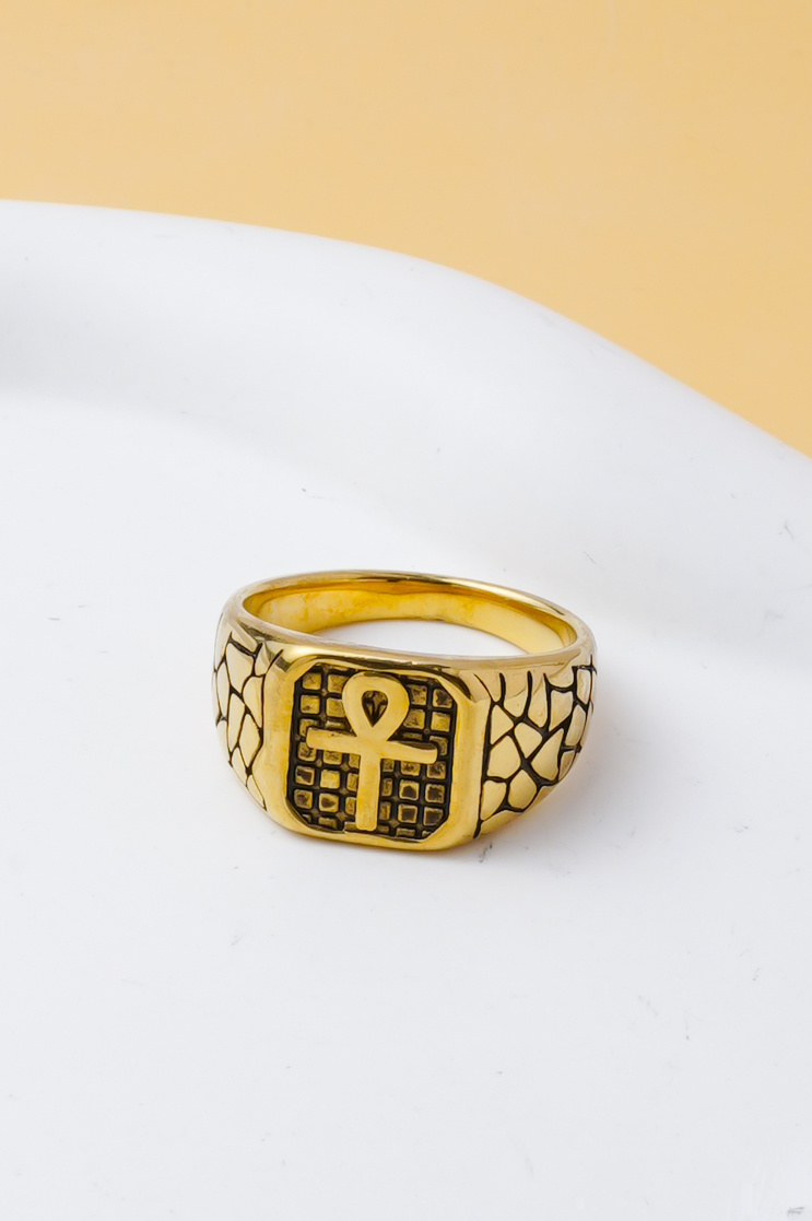 Grossista Ceramik - Anello uomo con simbolo ankh croce egizia, colore a scelta, acciaio inossidabile (US 7-13 / FR 55-70)