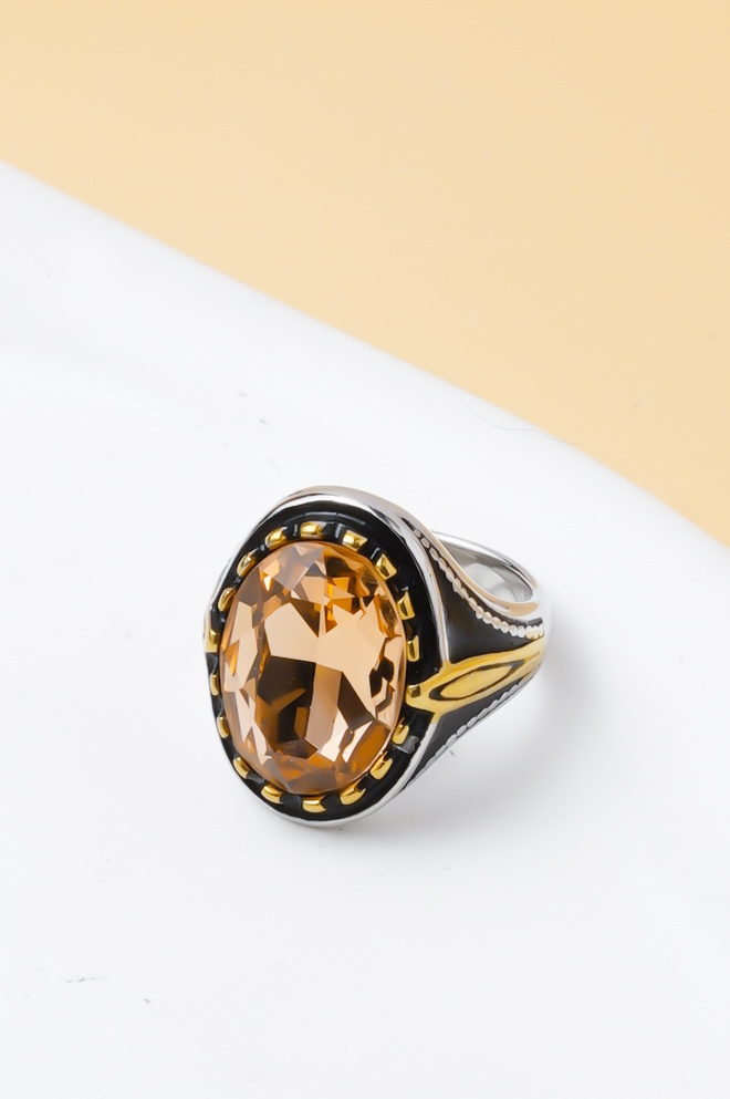 Großhändler Ceramik - Herrenring mit Champagnerstein – Edelstahl – Vintage-Luxus-Stil (US 8-12 / FR 57-67)