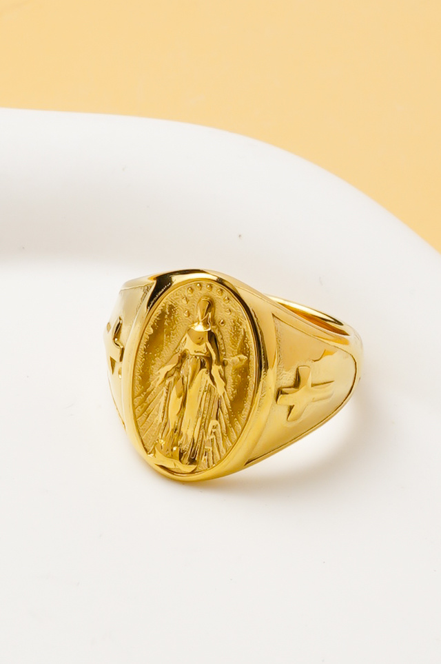 Wholesaler Ceramik - Men's Religious Ring Virgin Mary Gold-Plated – Stainless Steel – Size US 8-13 / FR 57-70