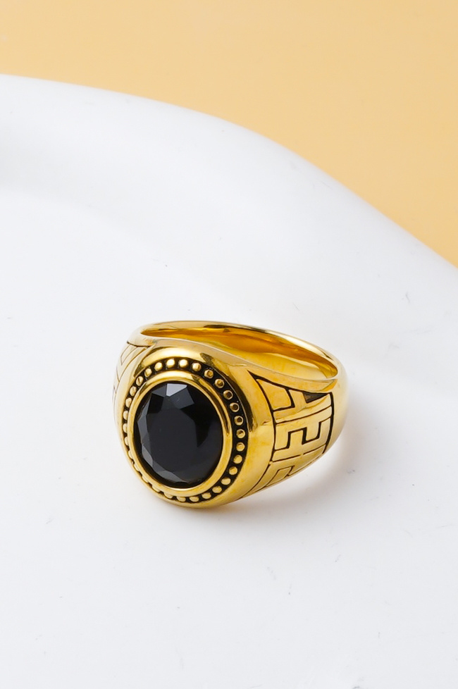 Mayorista Ceramik - Anillo de hombre con piedra negra – acero inoxidable (color a elegir, talla 6–13)