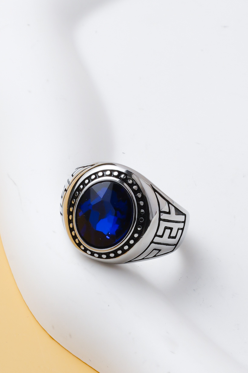 Mayorista Ceramik - Anillo de sello para hombre con piedra azul en acero inoxidable (US 9-13 / FR 60-70)