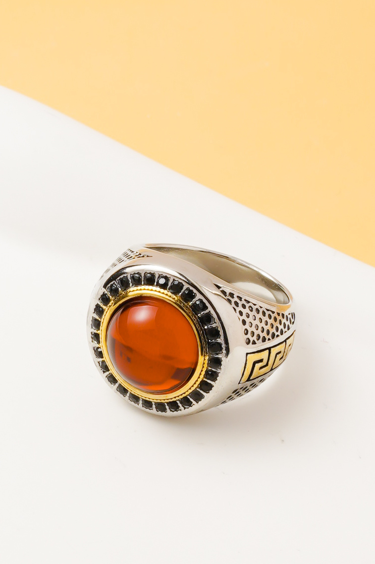 Großhändler Ceramik - Herrenring mit Tigerauge-Stein – Edelstahl (US-Größe 8-13 / FR 57-70)