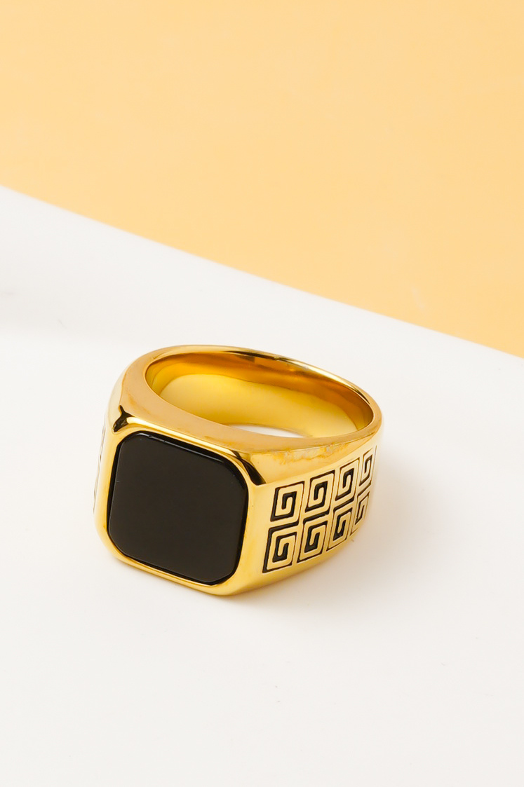 Wholesaler Ceramik - Men's Stainless Steel Ring – Square Black Stone (Color of Choice / US Size 8-12 / FR 57-67)