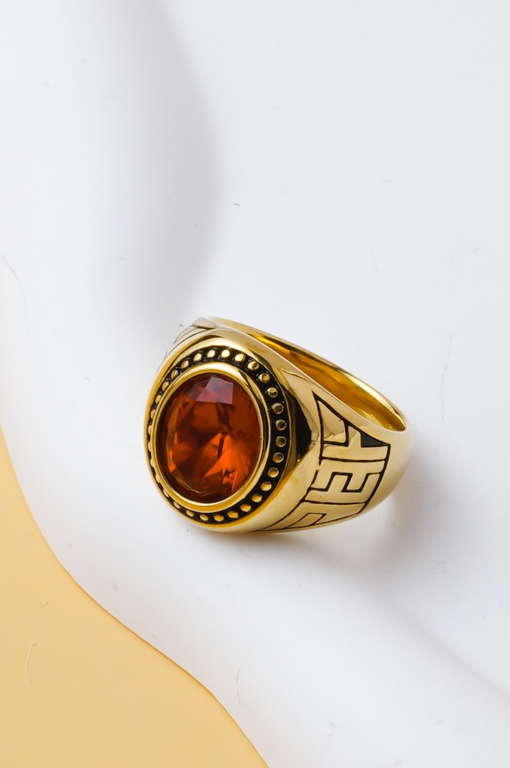 Grossista Ceramik - Anello uomo con pietra rossa – acciaio inossidabile (colore a scelta, taglia 8–13)