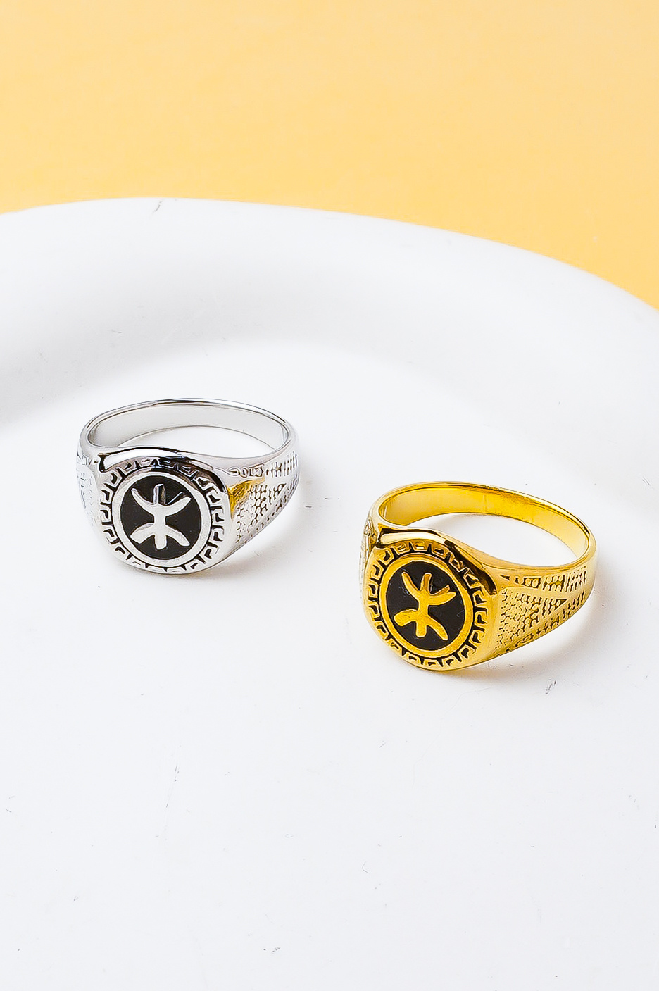Wholesaler Ceramik - Men's Vintage Symbol Ring in Stainless Steel – Available in Silver or Gold – Sizes US 7-12 / FR 55-67