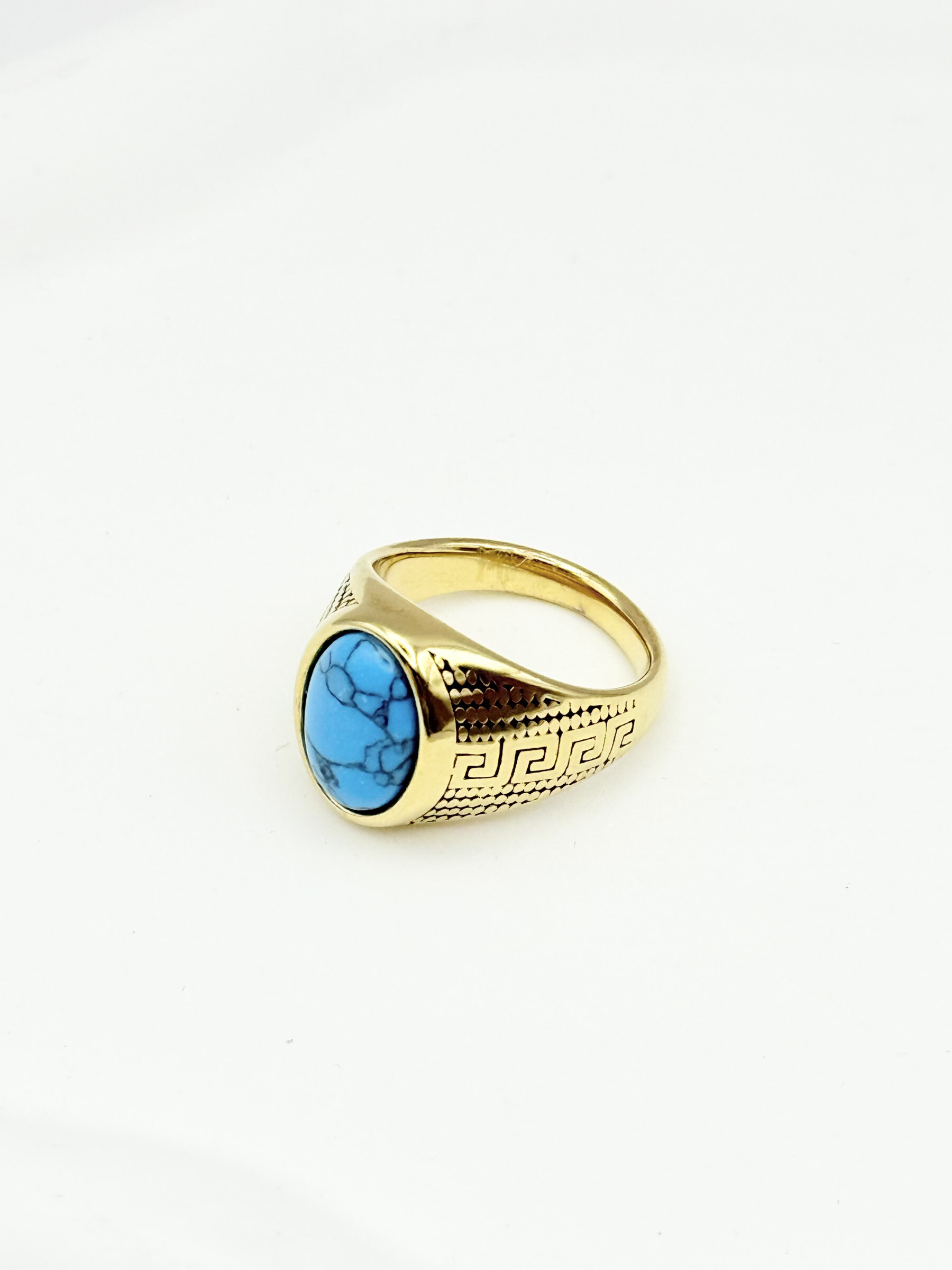 Wholesaler Ceramik - Men's gold steel ring with turquoise stone