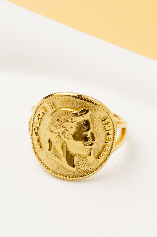 Großhändler Ceramik - Damenring Napoleon-Münze – Vergoldeter Edelstahl (US-Größe 6-11 / FR 52-64)