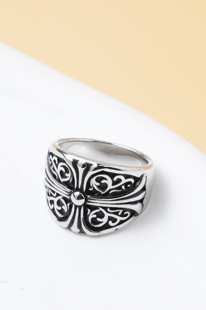 Großhändler Ceramik - Herrenring mit gotischem Kreuz – Edelstahl – Vintage-Stil (US 8-12 / FR 57-67)