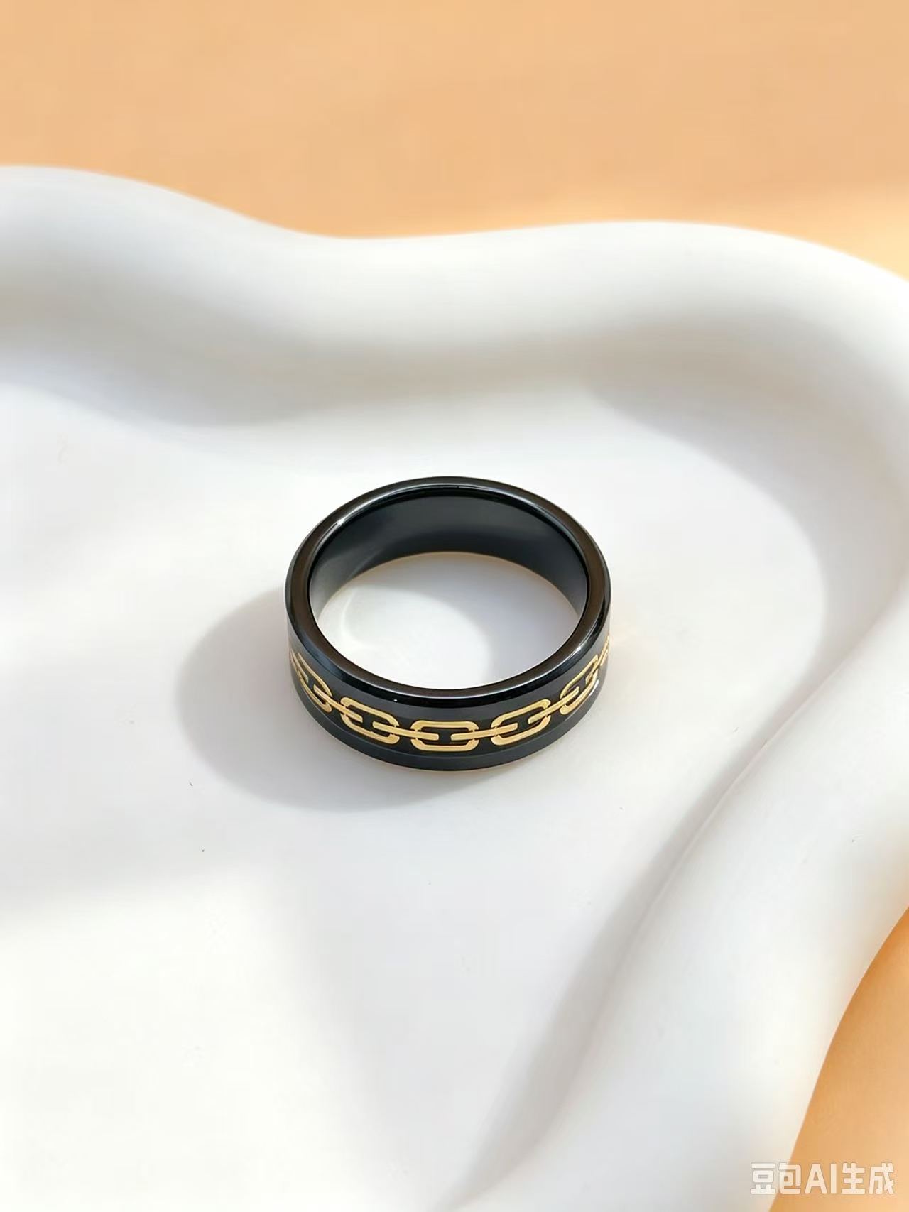 Grossiste Ceramik - Bague en Céramique Noire – Motif Chaîne Dorée Grossiste Ceramik - Bague en Céramique Noire – Motif Chaîne Dorée
