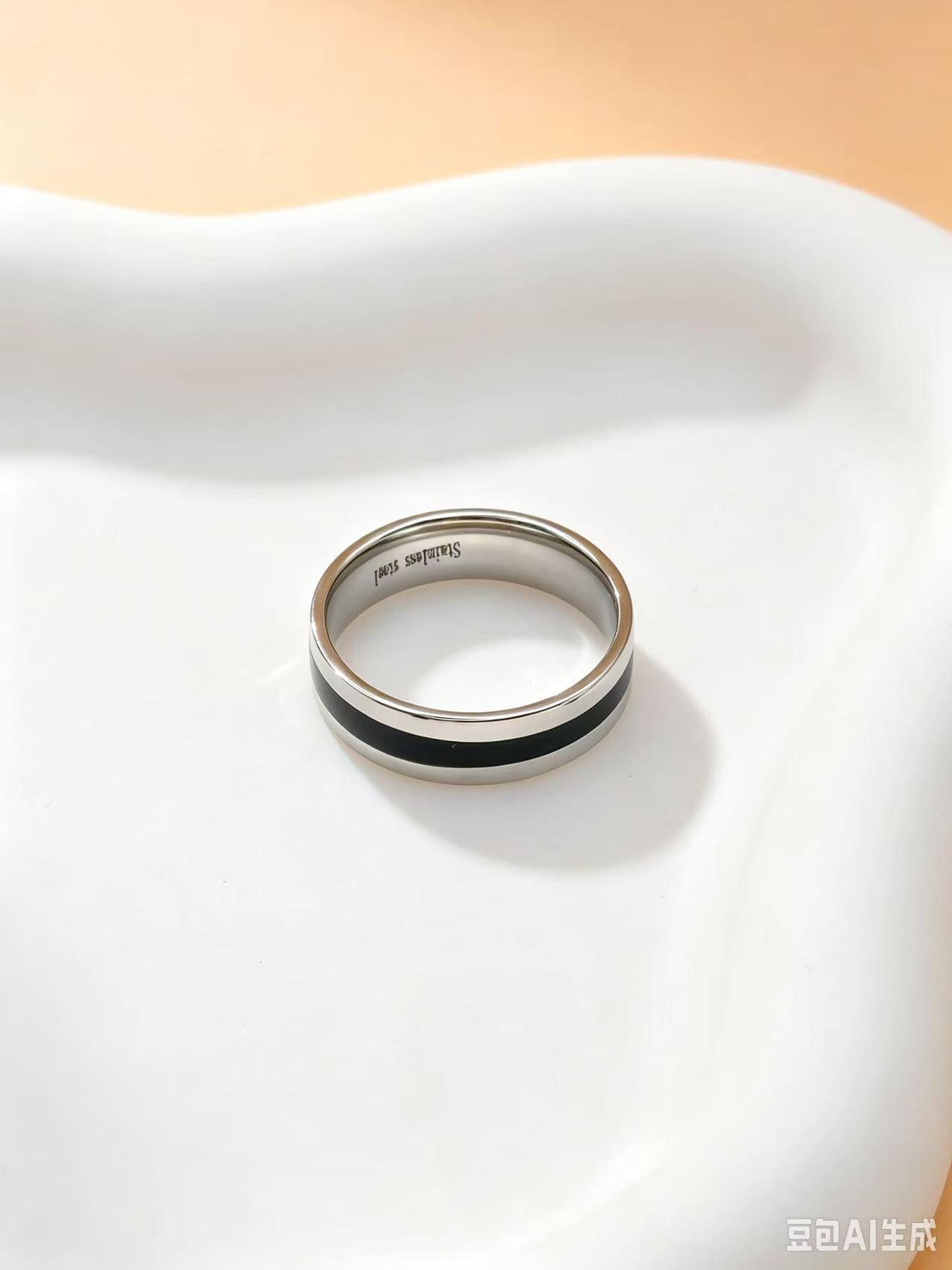 Grossiste Ceramik - Bague acier inoxydable bande noire minimaliste | Modèle unisexe chic