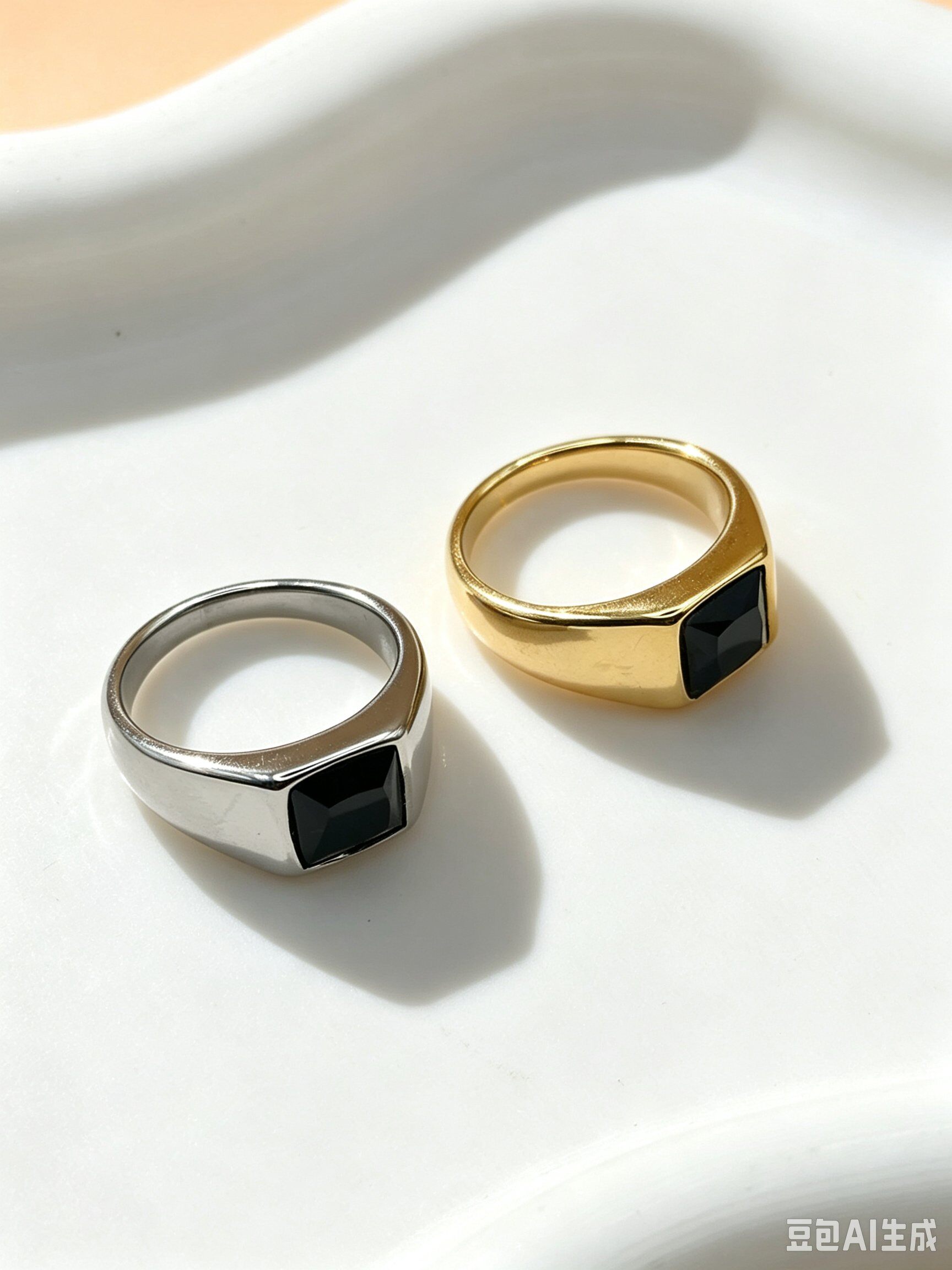 Grossiste Ceramik - Bague Pierre Noire – Dorée & Argentée