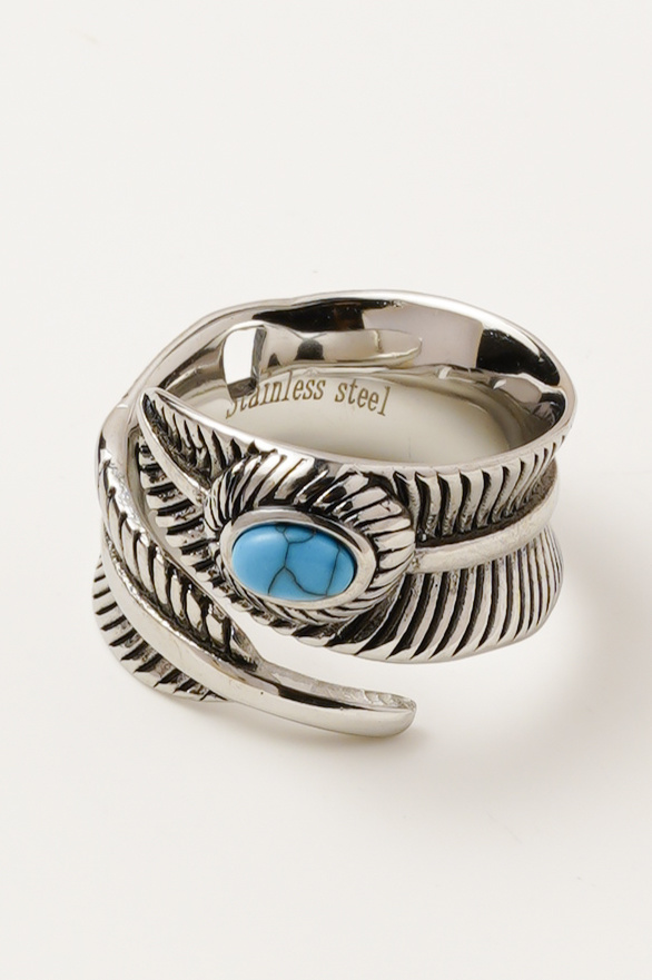Großhändler Ceramik - Türkisfeder-Ring – Edelstahl – Größe US 7-12 / FR 55-67