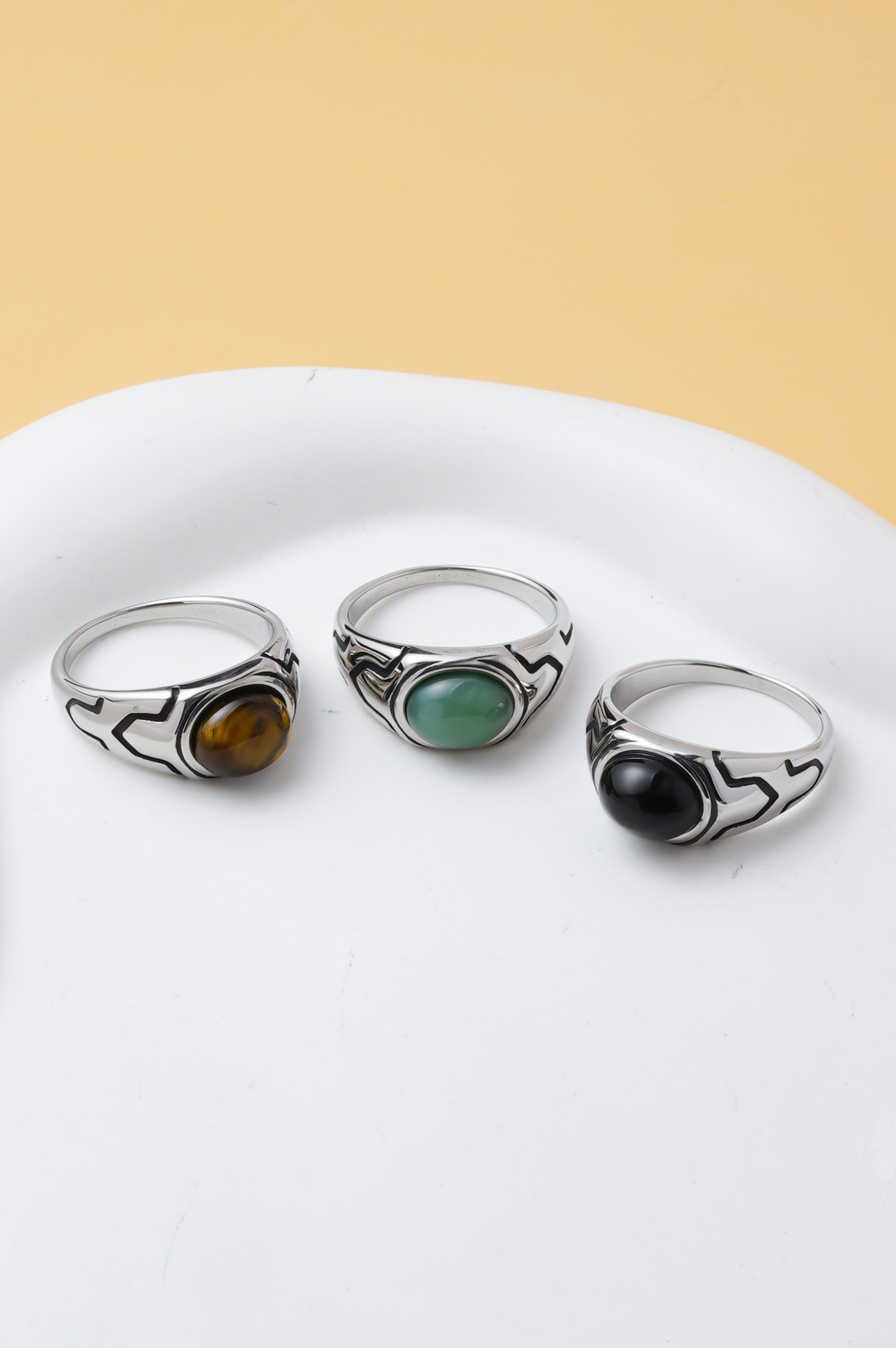 Mayorista Ceramik - Anillo para hombre con piedra natural, color a elegir, acero inoxidable (US 6-12 / FR 52-67)
