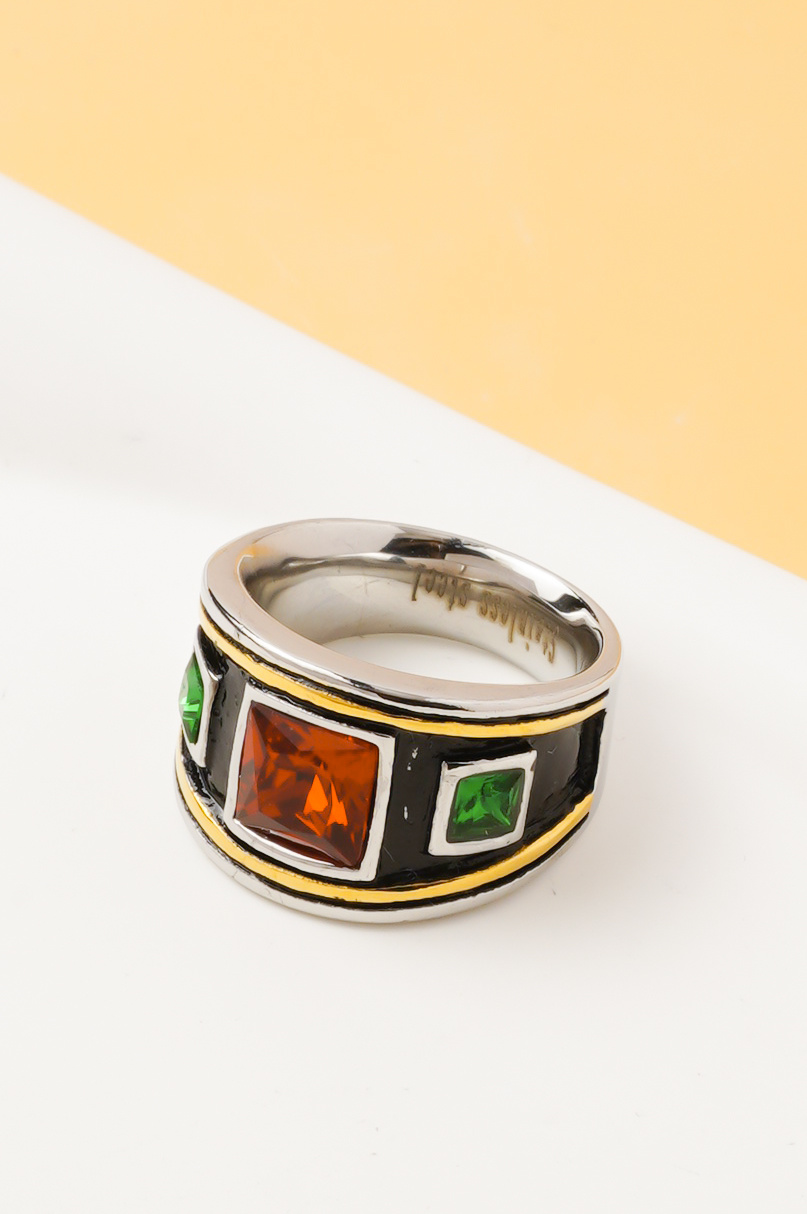 Wholesaler Ceramik - Men's Ring – Vintage & Rock Style – Colored Stone – Stainless Steel – Black & Silver – Sizes US 8 to 13 / FR 57 to 70