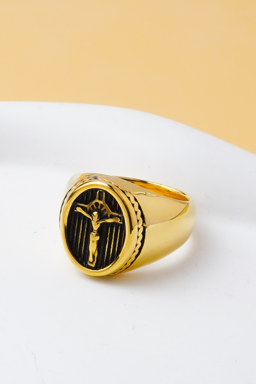 Grossista Ceramik - Anello da uomo con croce, colore a scelta, acciaio inossidabile (US 8-13 / FR 57-70)