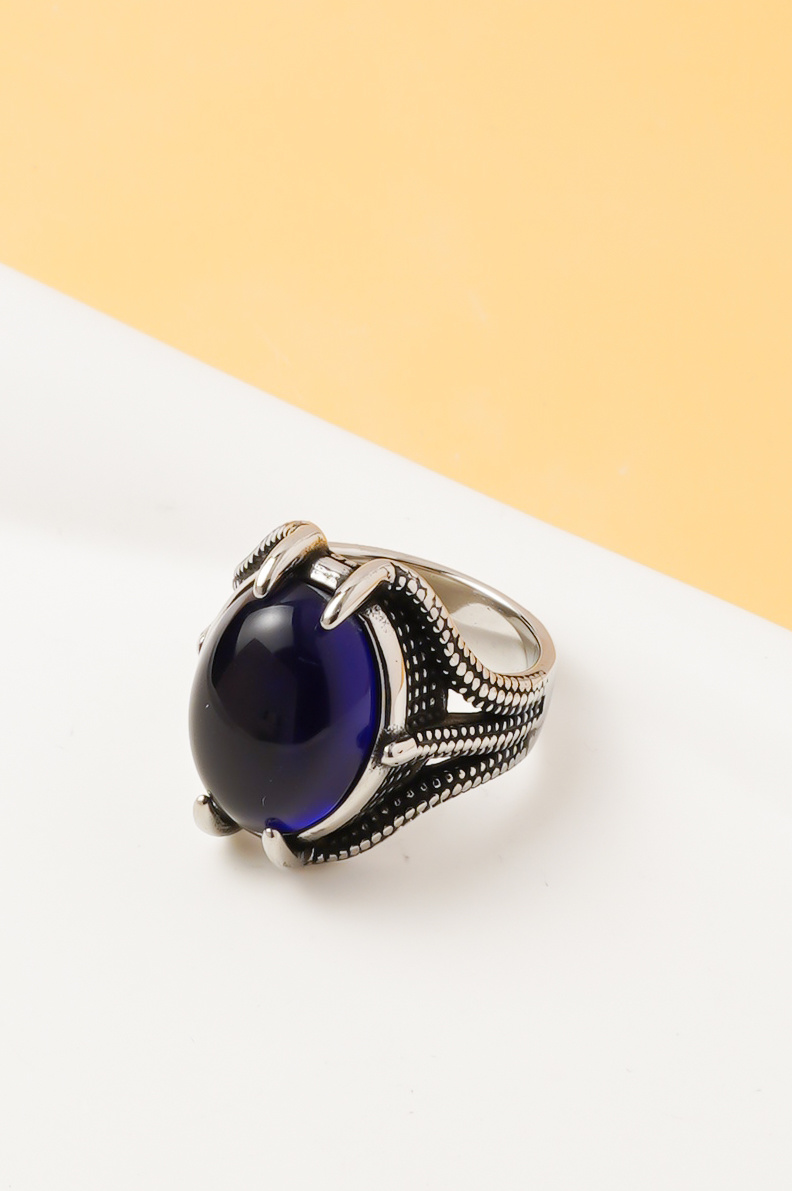 Wholesaler Ceramik - Men's Ring – Vintage Signet – Oval Blue Stone – Stainless Steel – Gothic Style – Sizes US 8 to 12 / FR 57 to 67