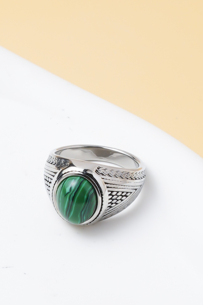 Grossista Ceramik - Anello uomo pietra verde – acciaio inossidabile – stile vintage (US 8-13 / FR 57-70)