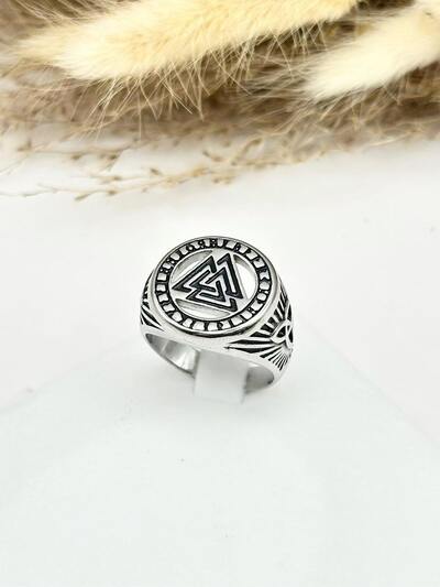Wholesaler Ceramik - Men's Viking Valknut Ring – Silver Stainless Steel Wholesaler Ceramik - Men's Viking Valknut Ring – Silver Stainless Steel