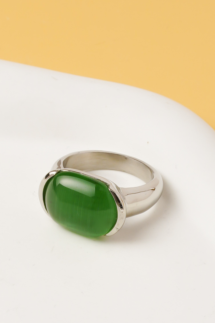 Großhändler Ceramik - Herrenring aus silberfarbenem Edelstahl – Siegelring mit grünem Stein – Eleganter Stil US-Größen 6-8