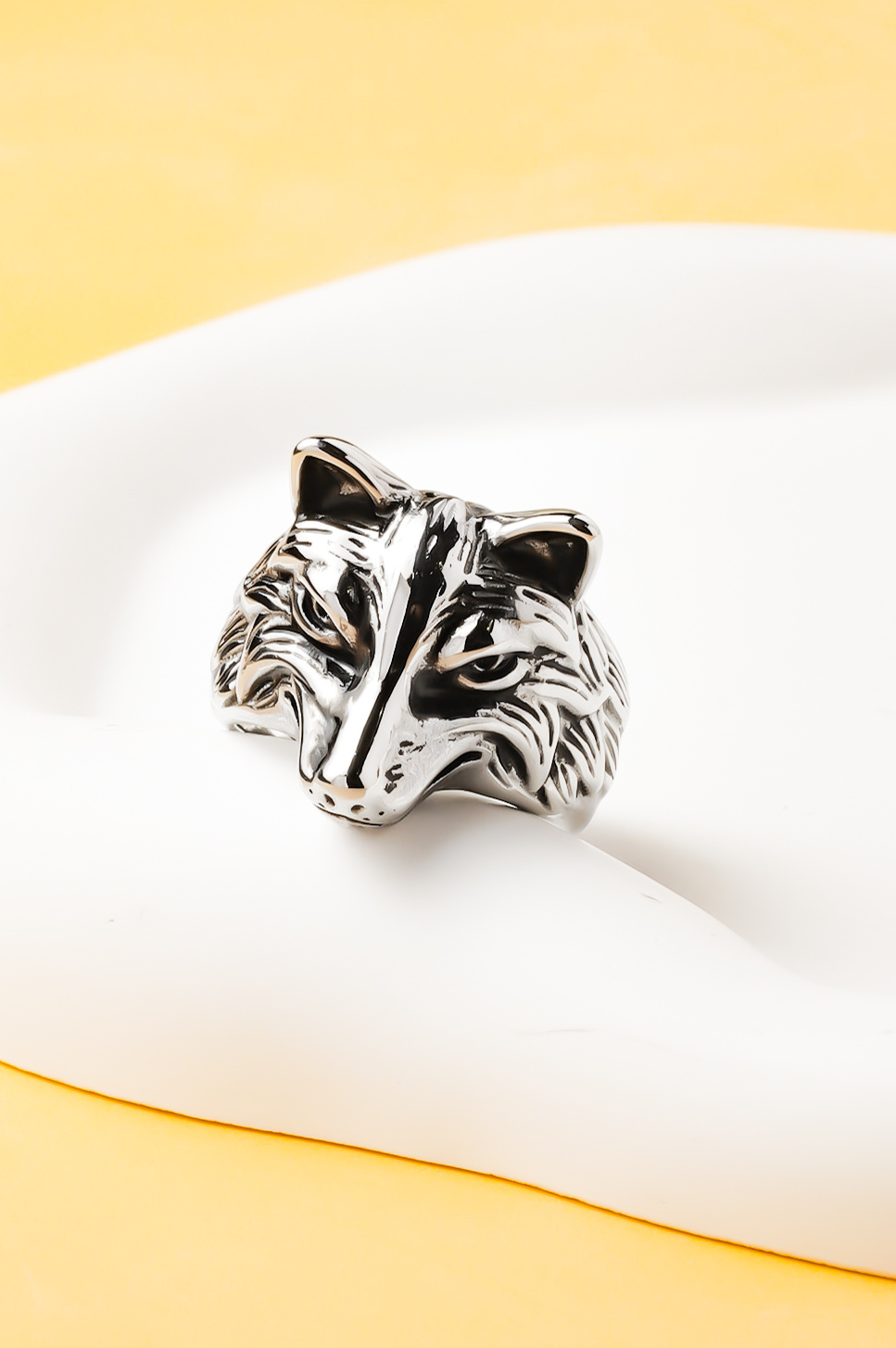 Wholesaler Ceramik - Men's stainless steel wolf head ring – silver color – sizes US 9–11 (FR 60–64)