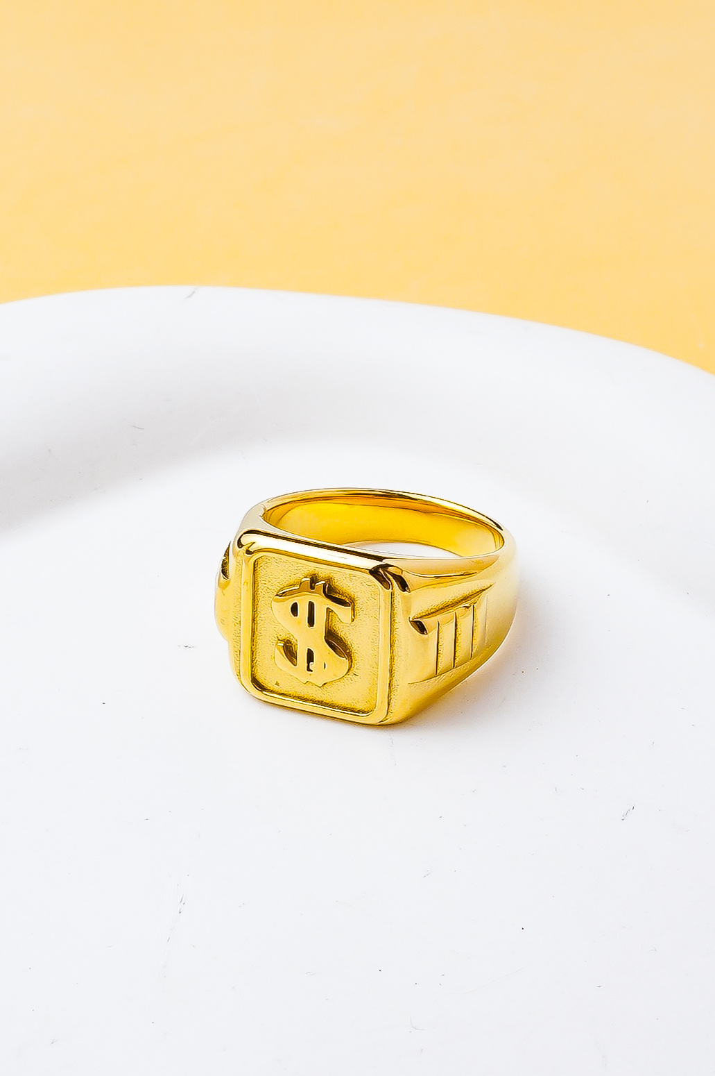 Grossista Ceramik - Anello Uomo Dollaro in Acciaio Inossidabile Dorato – Stile Hip Hop Vintage – Taglie US 8-13 / FR 57-70