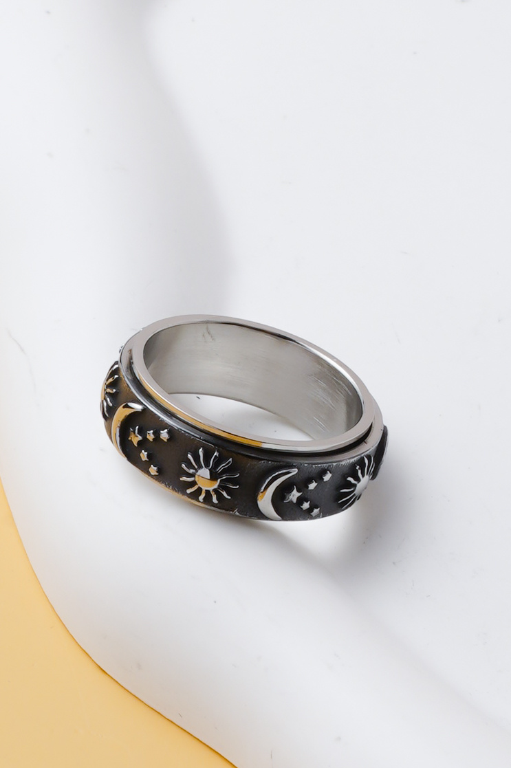 Mayorista Ceramik - Anillo para hombre sol luna estrellas acero inoxidable (US 7-12 / FR 55-67)