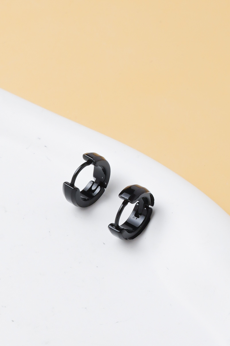 Großhändler Ceramik - Herren Creolen Ohrringe aus Schwarzem Edelstahl – 1 cm, Minimalistischer Stil