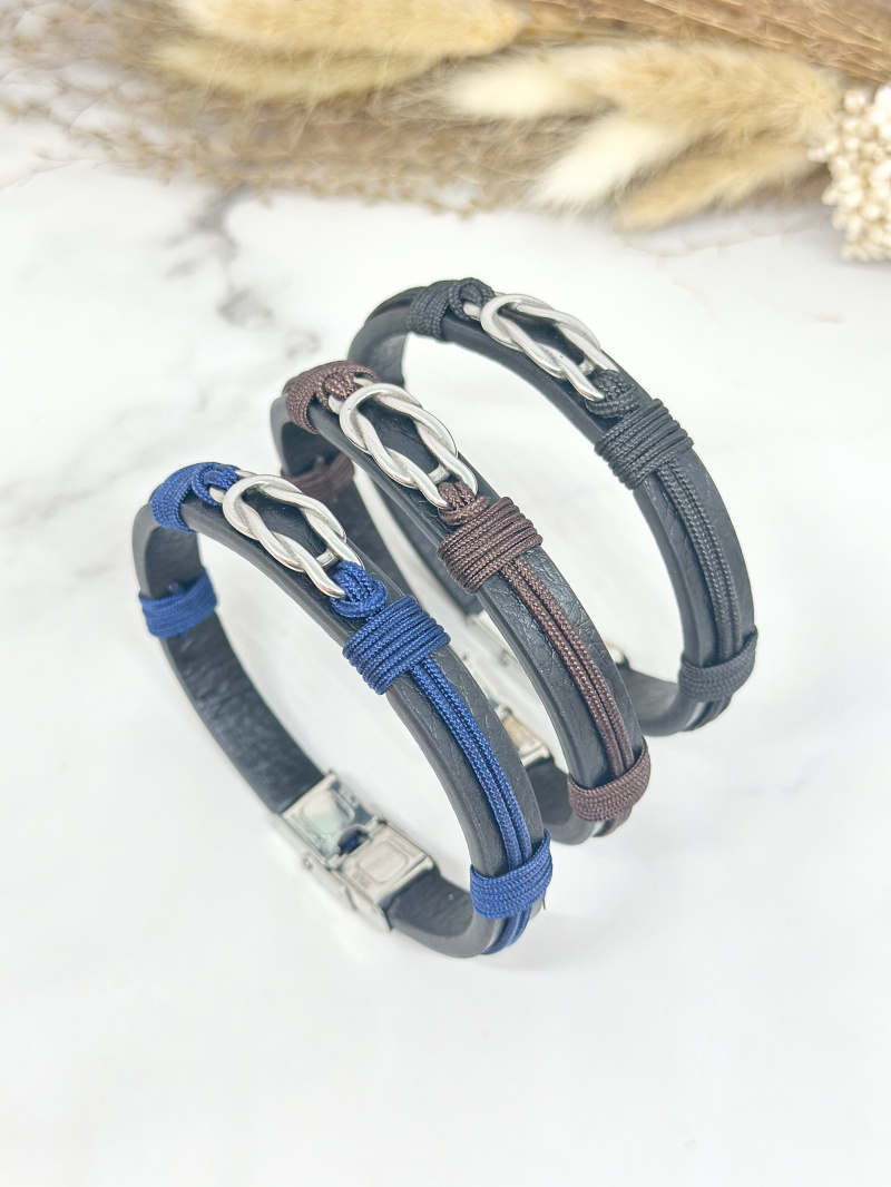 Grossiste Ceramik - Bracelet en cuir acier inoxydable motif infini