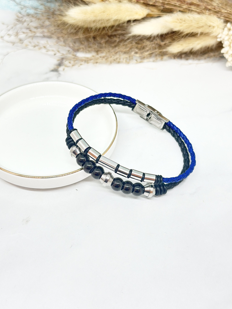 Grossiste Ceramik - Bracelet en Cuir et Acier Inoxydable pierre naturelle