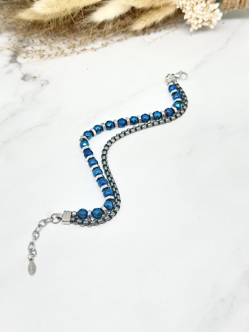 Grossiste Ceramik - Bracelet gourmette double  en hématite et acier inoxydable