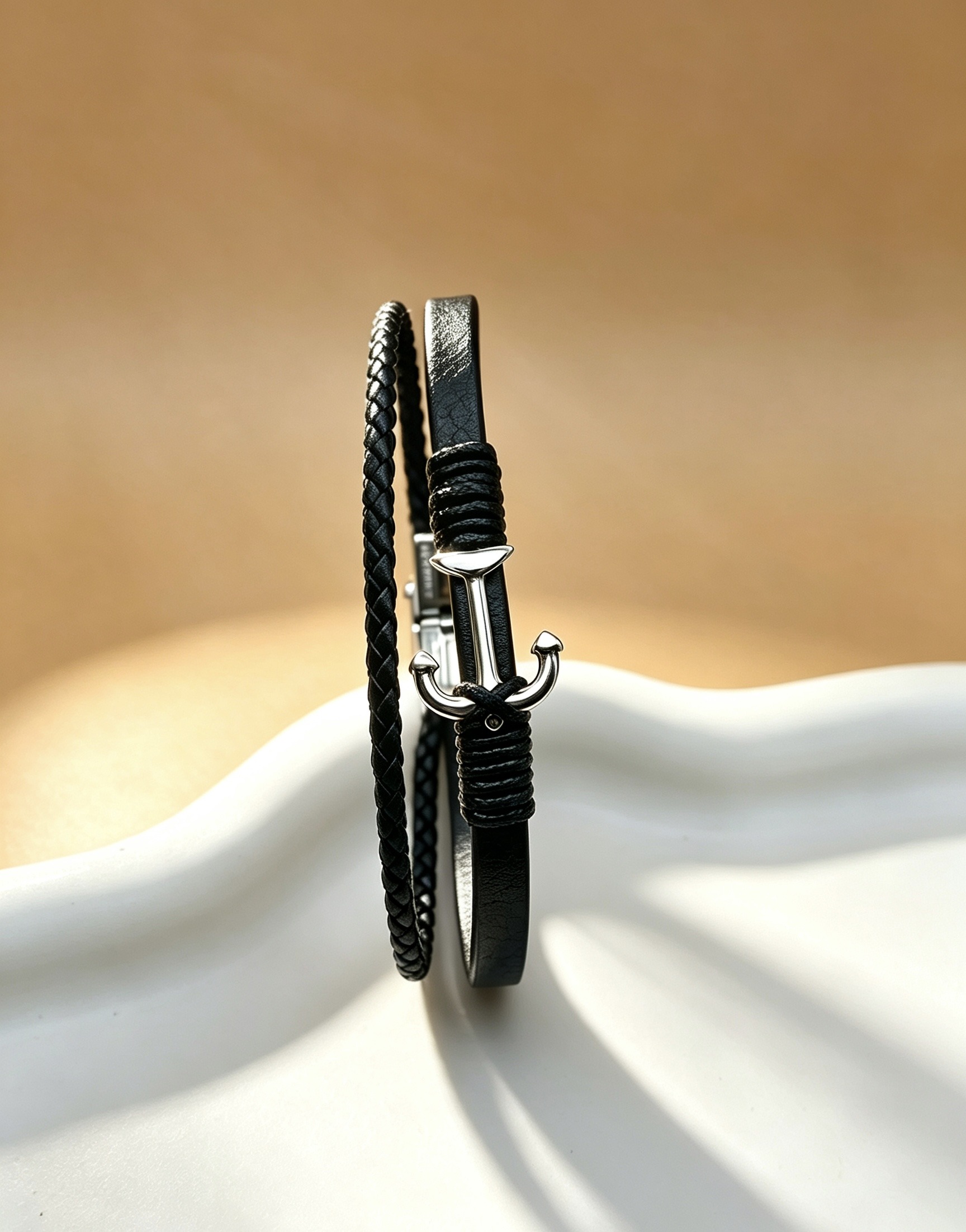 Grossiste Ceramik - Bracelet Homme PU& Corde Tressée — Détail Ancre ⚓️
