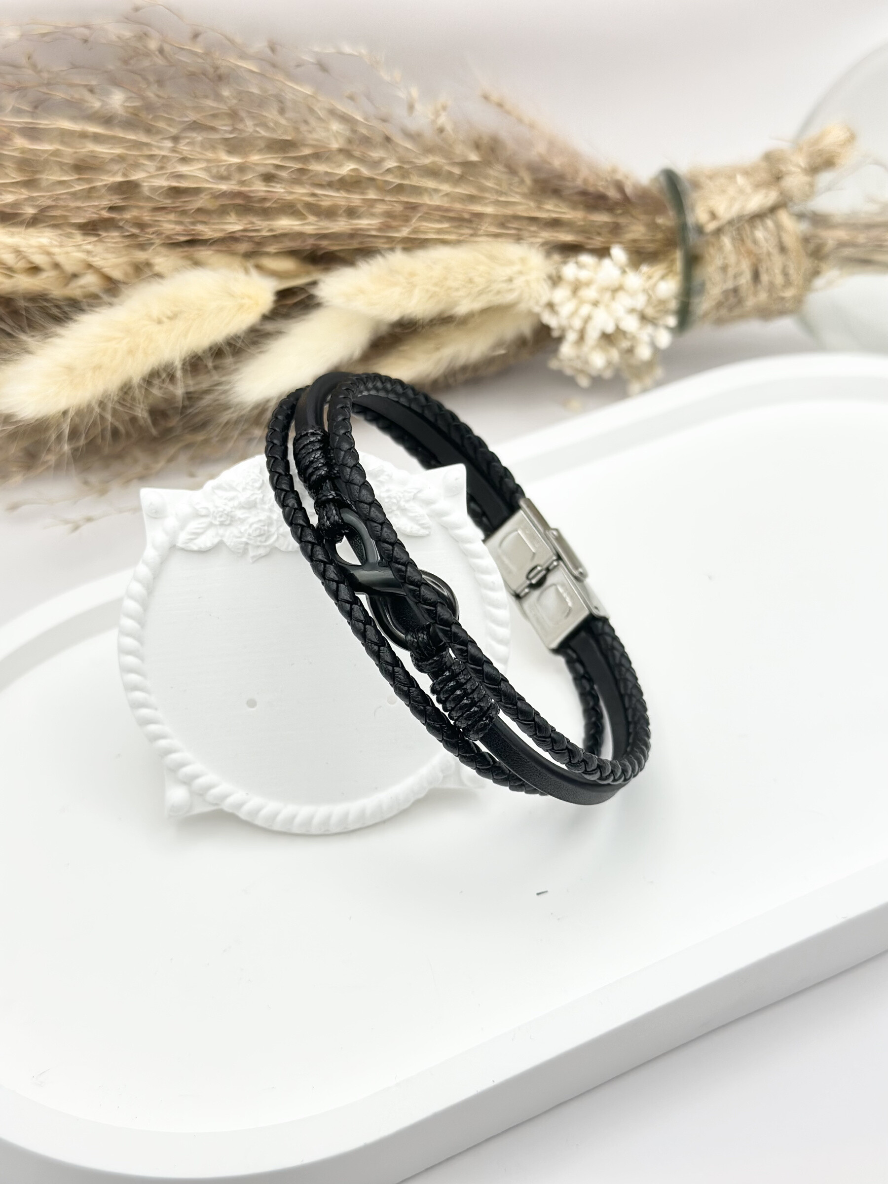 Grossista Ceramik - Bracciale da uomo in pelle con blu scuro in acciaio inossidabile